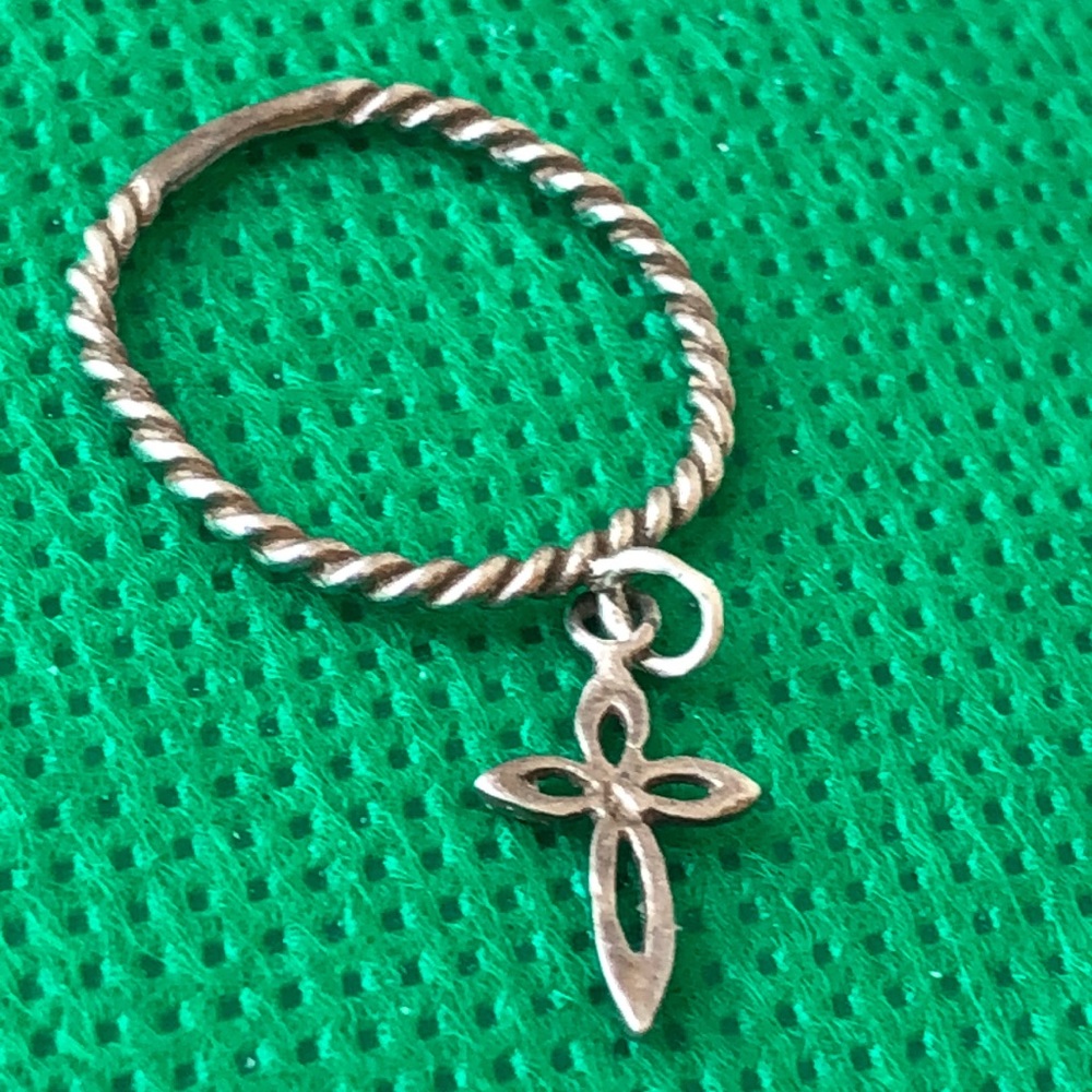Small Sterling Silver Cross Charm Stackable Ring 4 - image 3